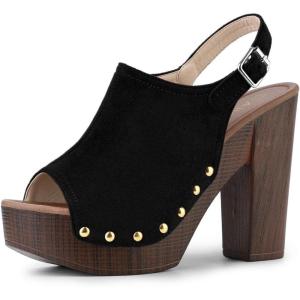 imageAllegra K Womens Open Toe Slingback Platform Chunky Heels SandalsBlack