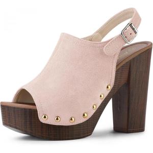 imageAllegra K Womens Open Toe Slingback Platform Chunky Heels SandalsDust Pink