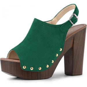 imageAllegra K Womens Open Toe Slingback Platform Chunky Heels SandalsGreen