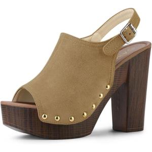 imageAllegra K Womens Open Toe Slingback Platform Chunky Heels SandalsKhaki