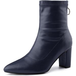 imageAllegra K Womens Pointy Toe Back Zip Block Heel Ankle BootsDark Blue