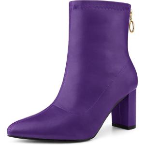 imageAllegra K Womens Pointy Toe Back Zip Block Heel Ankle BootsPurple