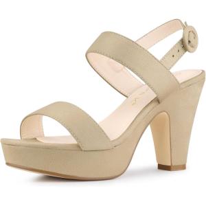 imageAllegra K Womens Slingback Platform Heels Chunky High Heel SandalsBeige