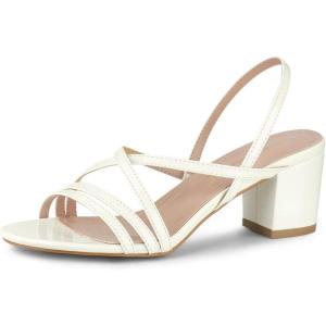 imageAllegra K Womens Strappy Slingback Chunky Heels Slide SandalsWhite