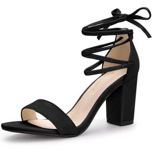 imageAllegra K Womens Tie Up Strappy Heels Chunky High Heels SandalBlack