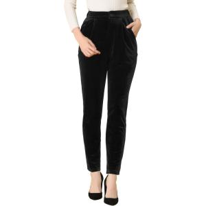 imageAllegra K Womens Velvet Pants High Waist Elegant Trousers with Pockets Work Business Ankle PantsBlack