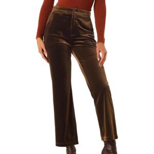 imageAllegra K Womens Velvet Pants High Waist Elegant Trousers with Pockets Work Business Ankle PantsBrown