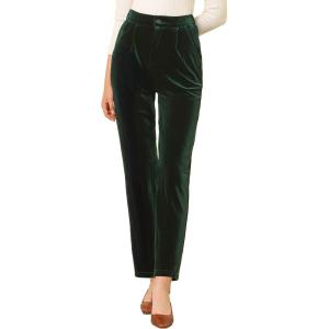 imageAllegra K Womens Velvet Pants High Waist Elegant Trousers with Pockets Work Business Ankle PantsDeep Green