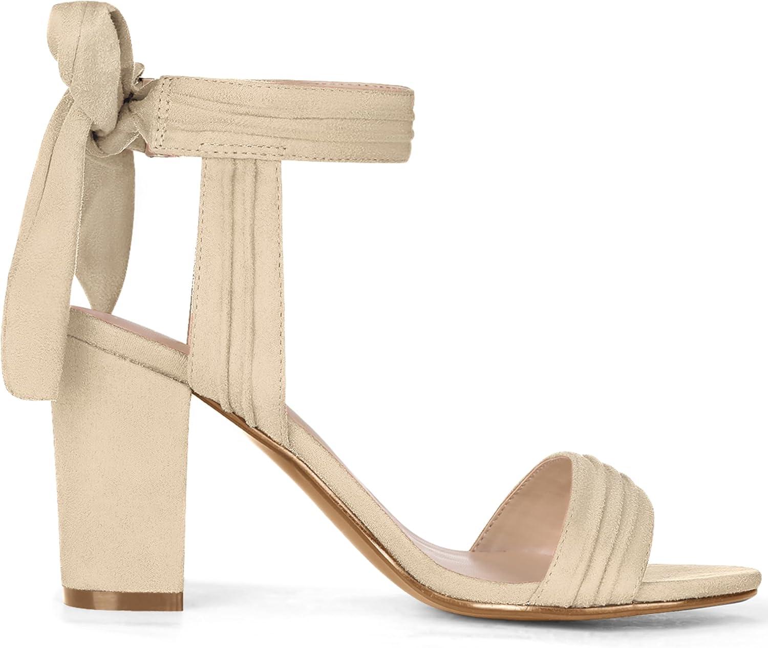 imageAllegra K Women Open Toe Ankle Tie Back Chunky Heel SandalsBeige