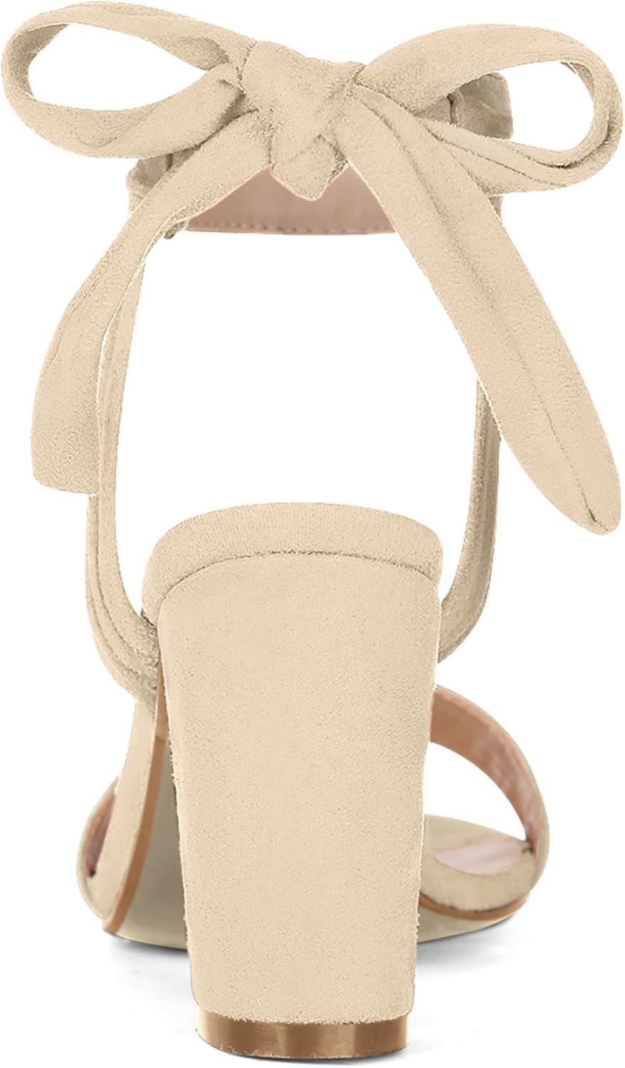imageAllegra K Women Open Toe Ankle Tie Back Chunky Heel SandalsBeige