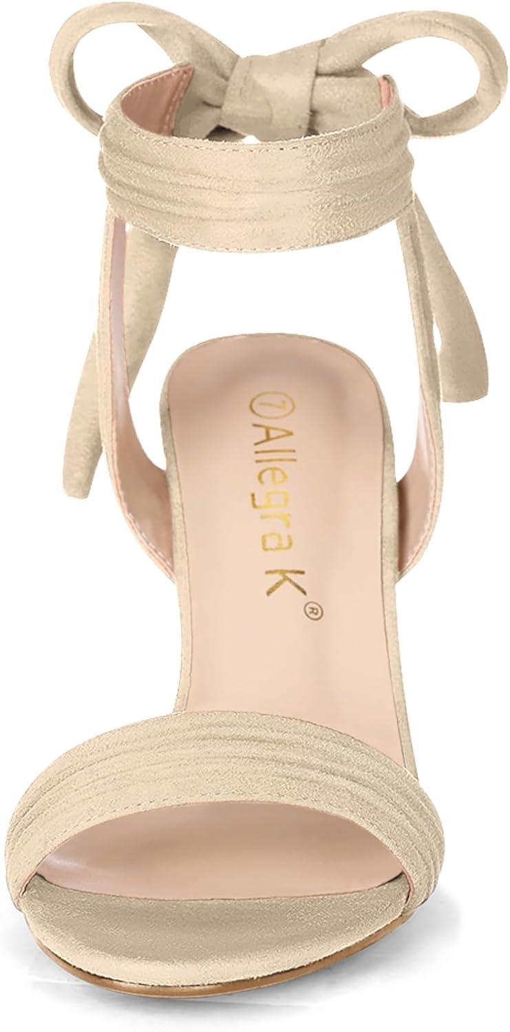 imageAllegra K Women Open Toe Ankle Tie Back Chunky Heel SandalsBeige