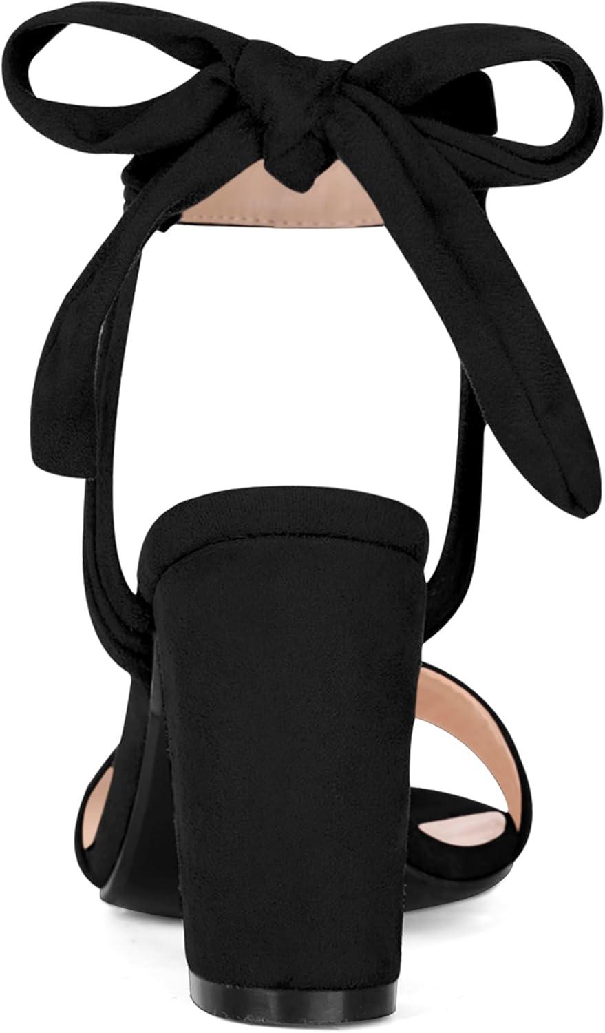 imageAllegra K Women Open Toe Ankle Tie Back Chunky Heel SandalsBlack