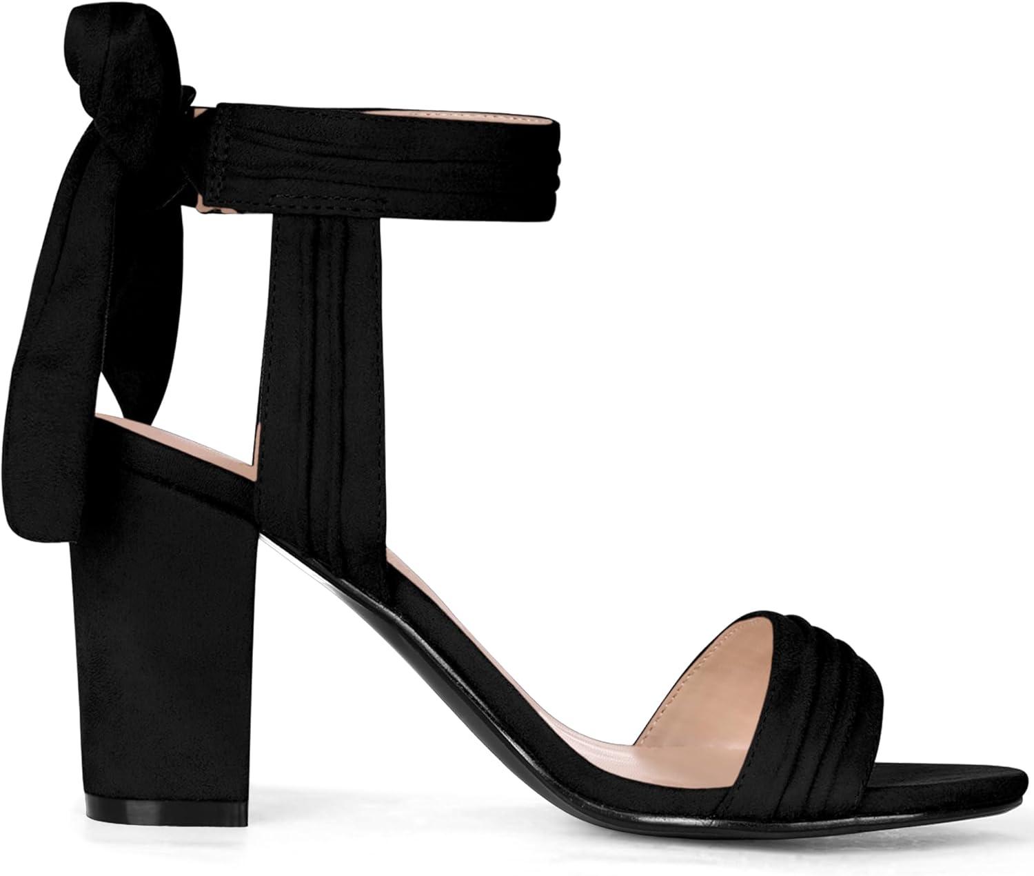 imageAllegra K Women Open Toe Ankle Tie Back Chunky Heel SandalsBlack