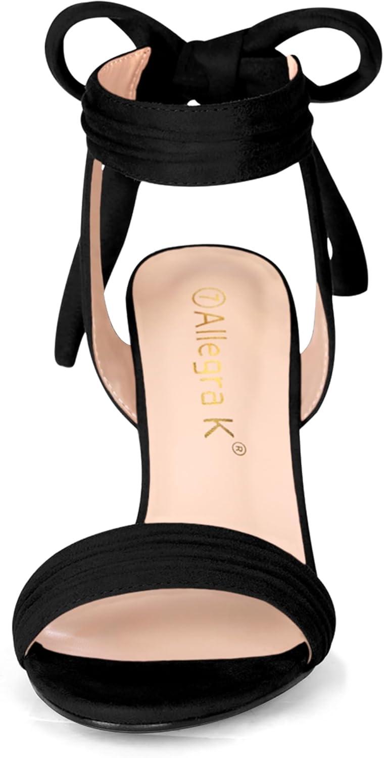 imageAllegra K Women Open Toe Ankle Tie Back Chunky Heel SandalsBlack
