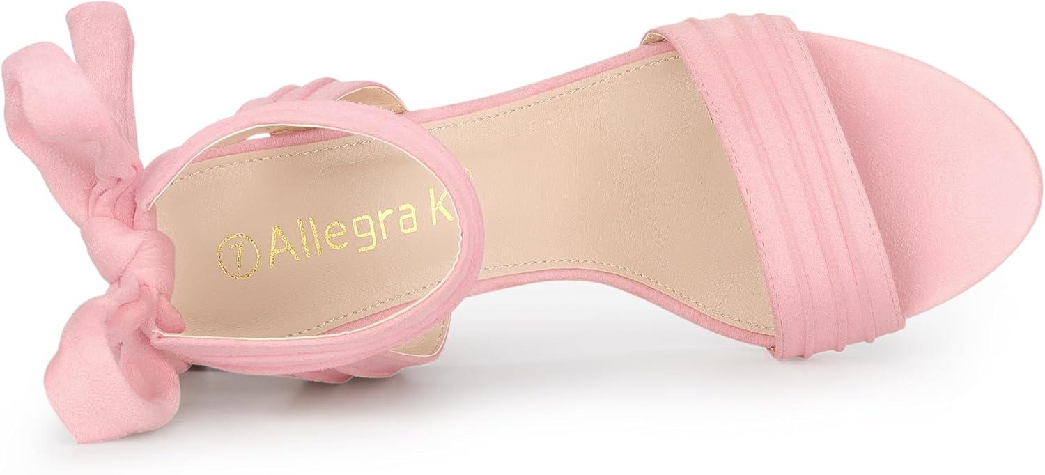 imageAllegra K Women Open Toe Ankle Tie Back Chunky Heel SandalsBling Pink