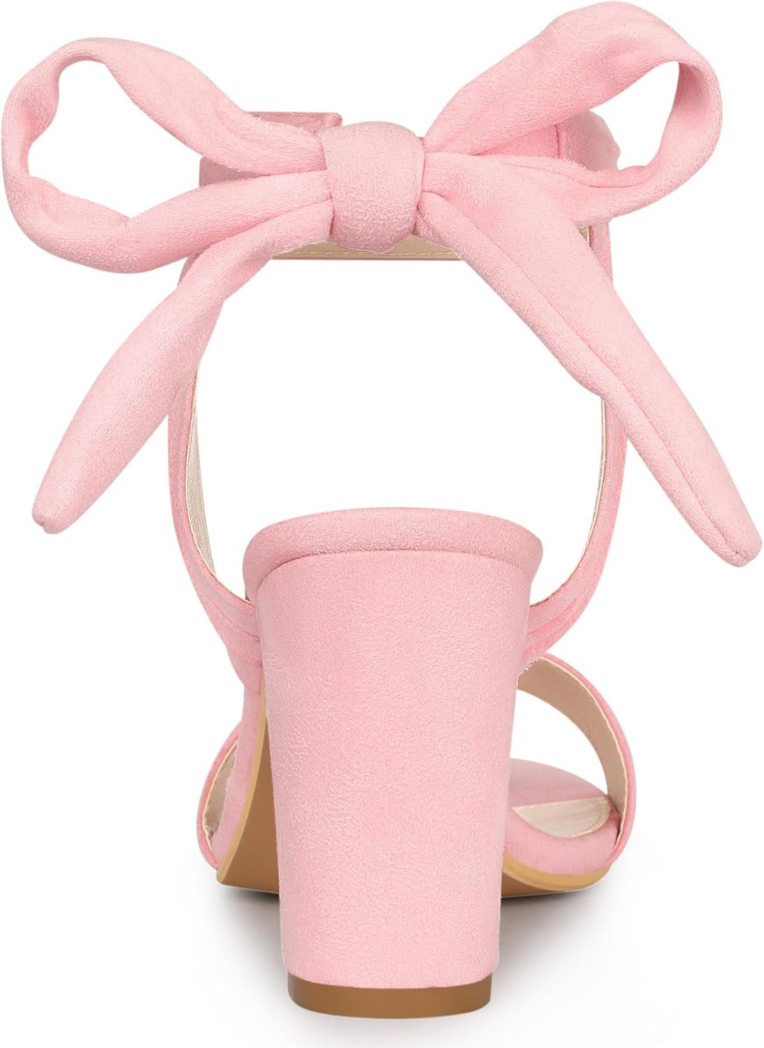 imageAllegra K Women Open Toe Ankle Tie Back Chunky Heel SandalsBling Pink