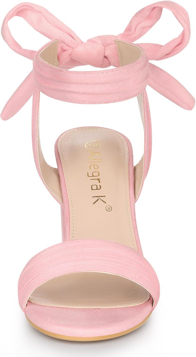 imageAllegra K Women Open Toe Ankle Tie Back Chunky Heel SandalsBling Pink