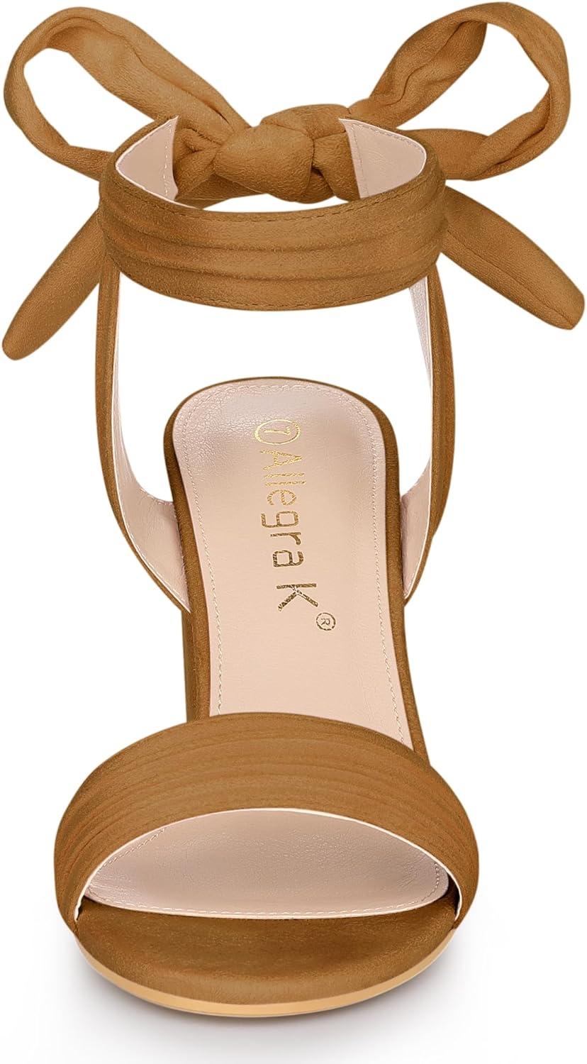 imageAllegra K Women Open Toe Ankle Tie Back Chunky Heel SandalsBrown