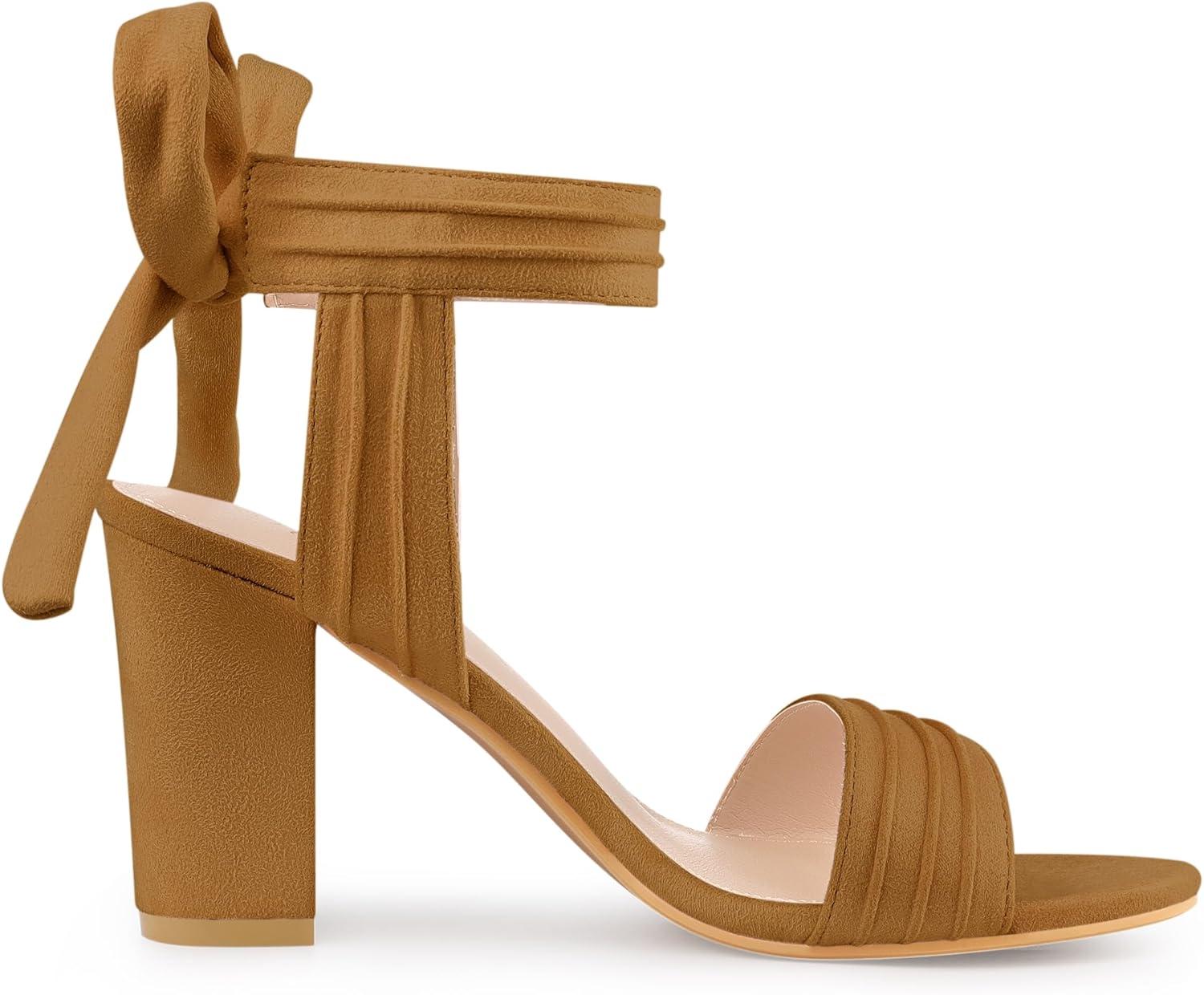imageAllegra K Women Open Toe Ankle Tie Back Chunky Heel SandalsBrown