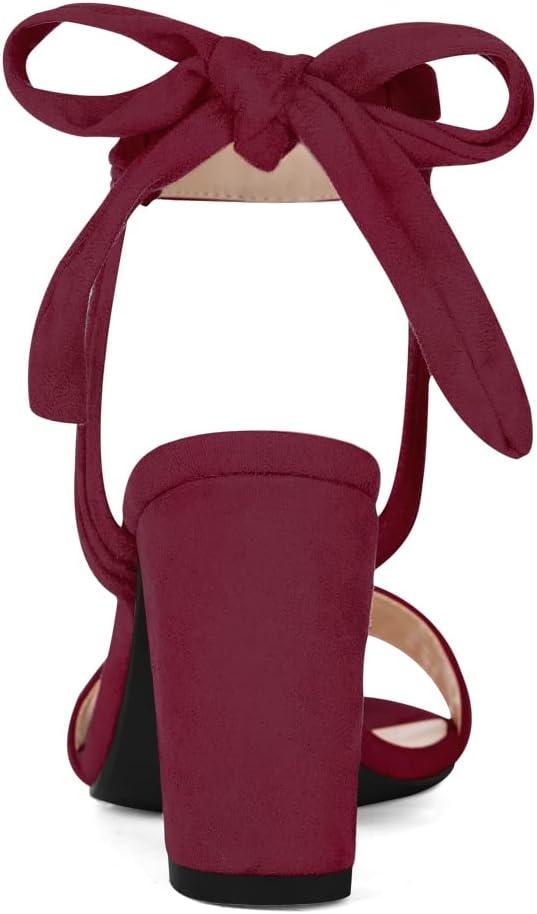 imageAllegra K Women Open Toe Ankle Tie Back Chunky Heel SandalsBurgundy