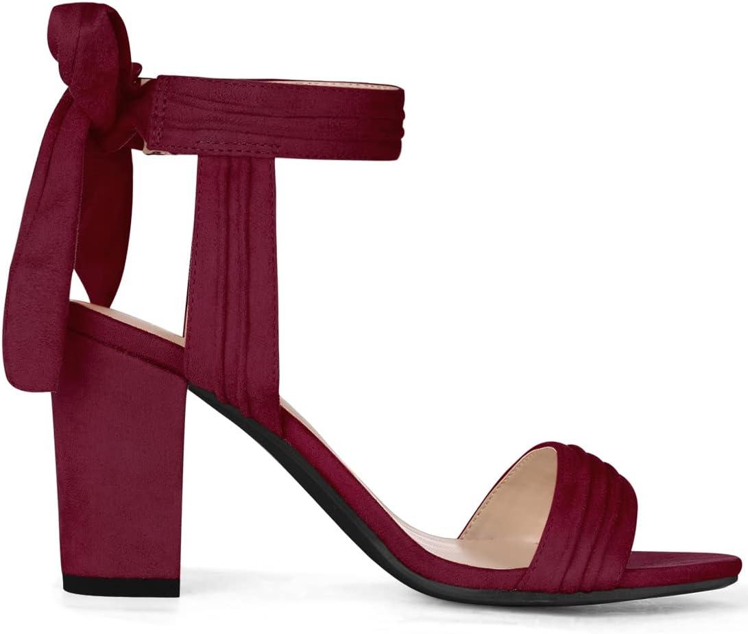 imageAllegra K Women Open Toe Ankle Tie Back Chunky Heel SandalsBurgundy