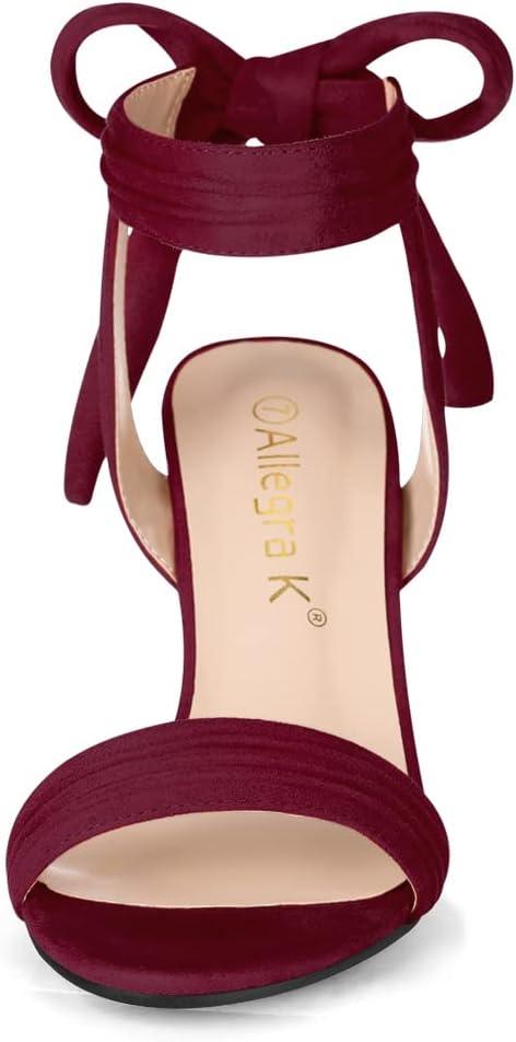 imageAllegra K Women Open Toe Ankle Tie Back Chunky Heel SandalsBurgundy