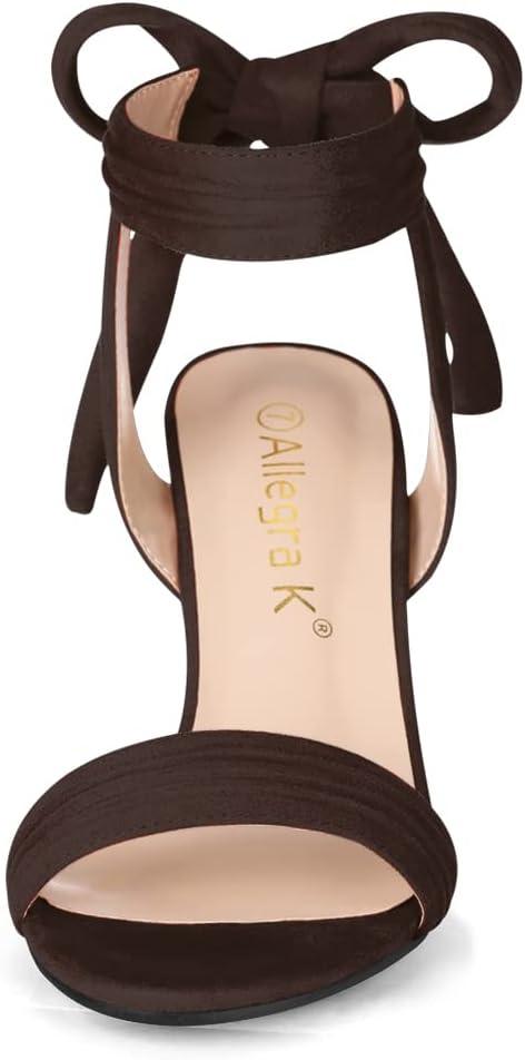 imageAllegra K Women Open Toe Ankle Tie Back Chunky Heel SandalsDark Brown