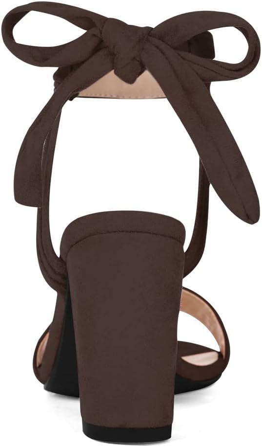 imageAllegra K Women Open Toe Ankle Tie Back Chunky Heel SandalsDark Brown
