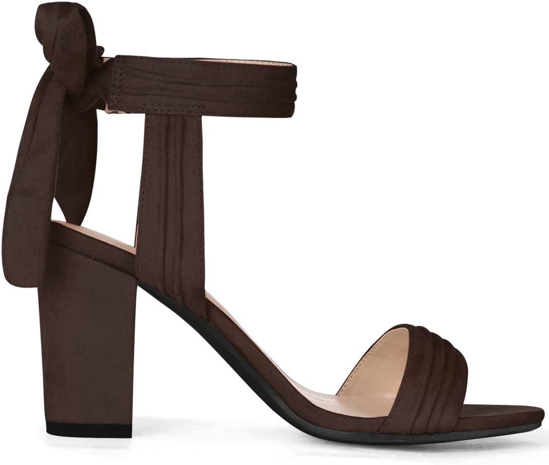 imageAllegra K Women Open Toe Ankle Tie Back Chunky Heel SandalsDark Brown