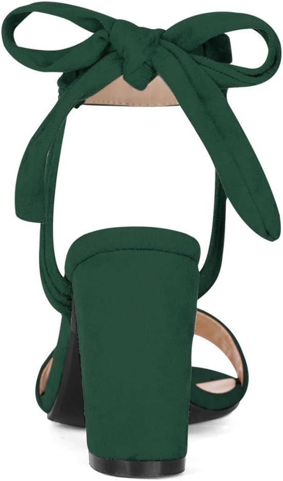 imageAllegra K Women Open Toe Ankle Tie Back Chunky Heel SandalsDark Green
