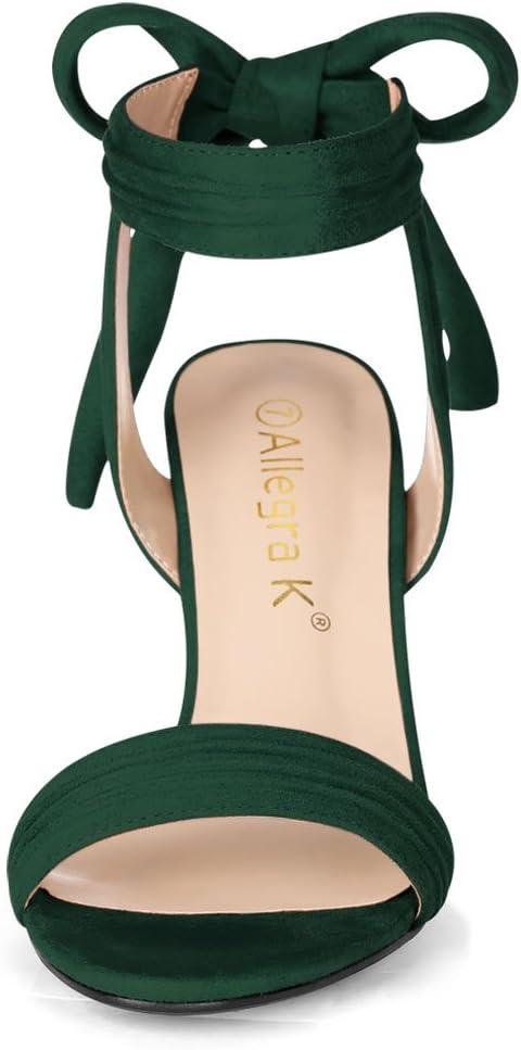 imageAllegra K Women Open Toe Ankle Tie Back Chunky Heel SandalsDark Green