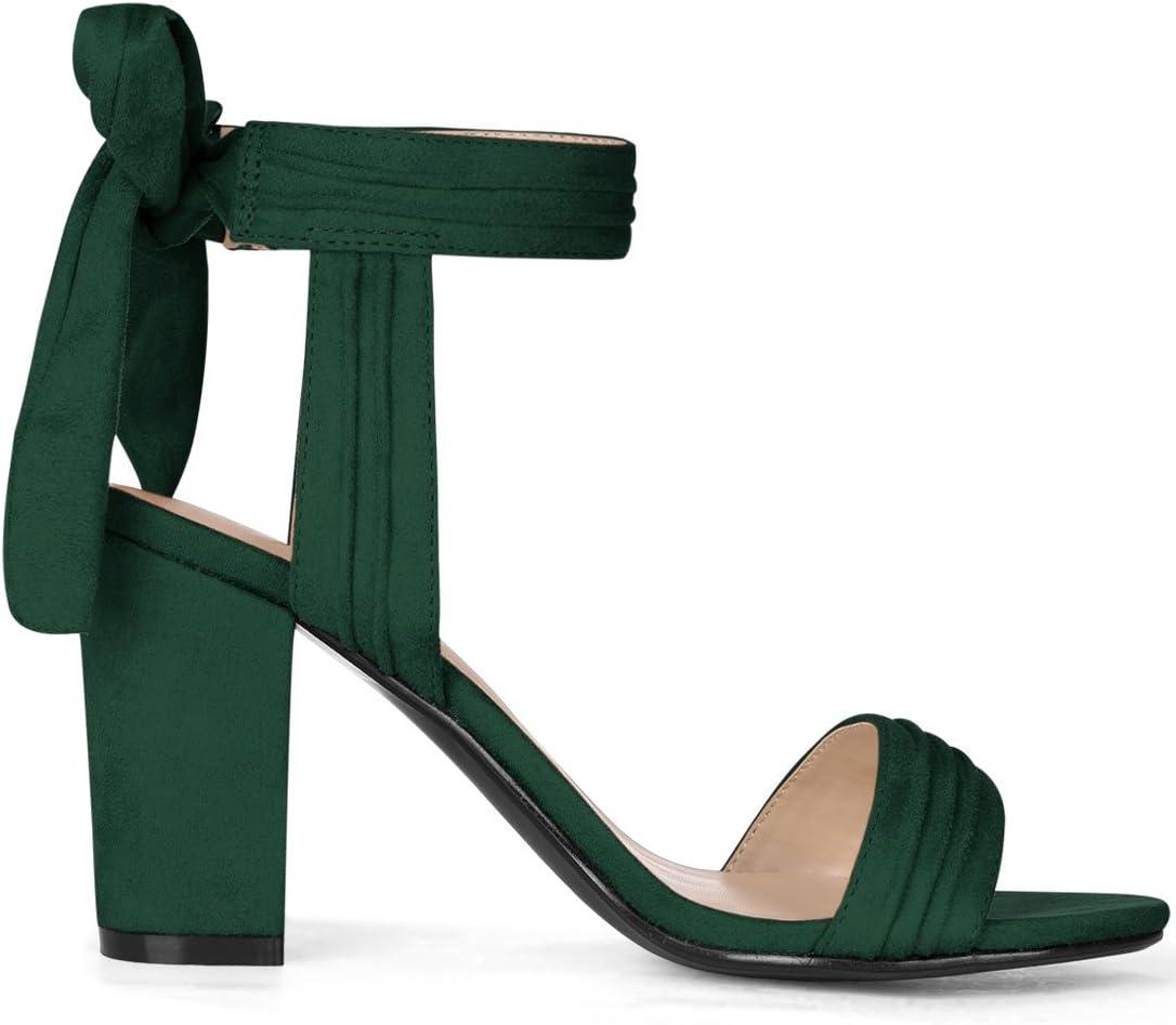 imageAllegra K Women Open Toe Ankle Tie Back Chunky Heel SandalsDark Green