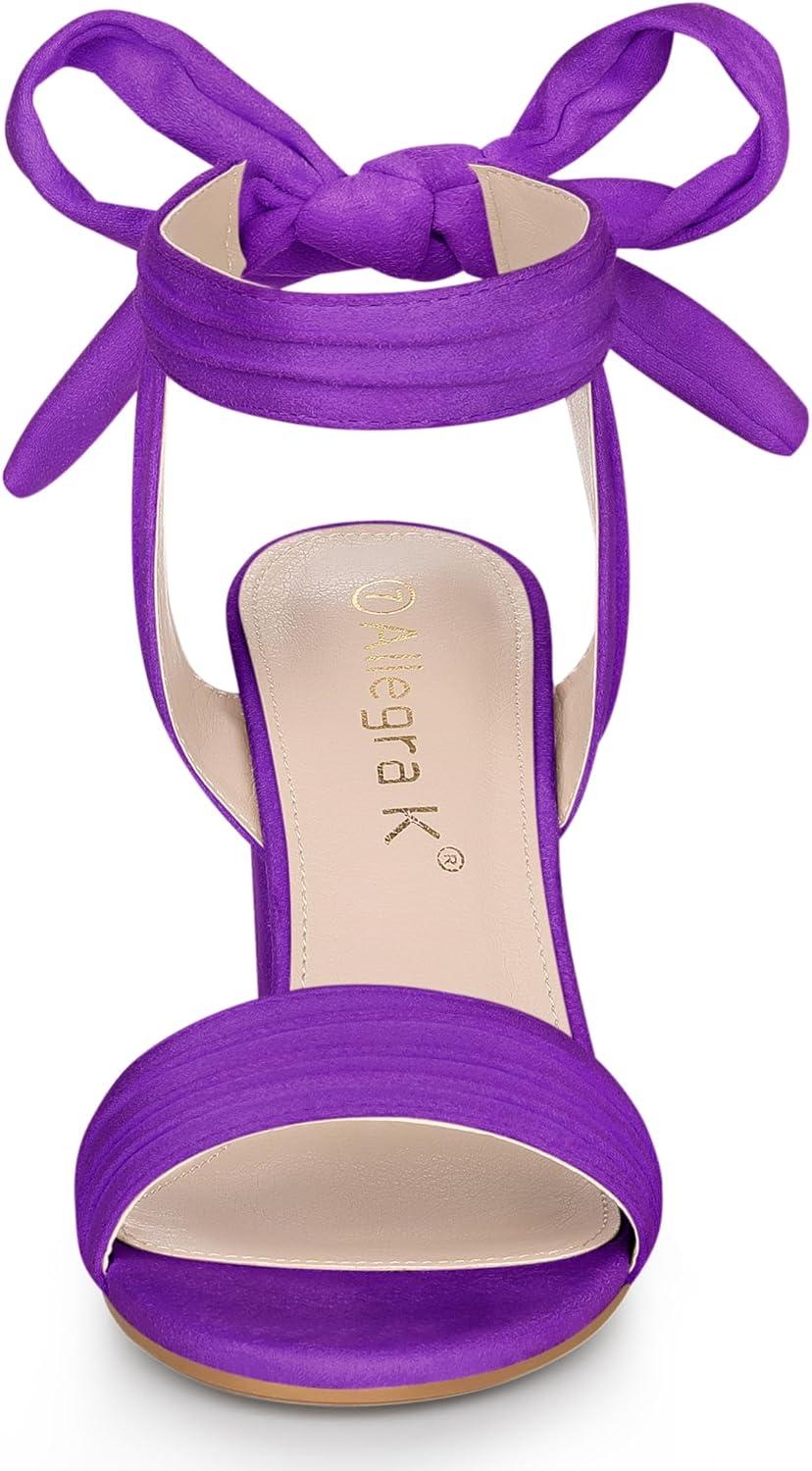 imageAllegra K Women Open Toe Ankle Tie Back Chunky Heel SandalsDark Purple