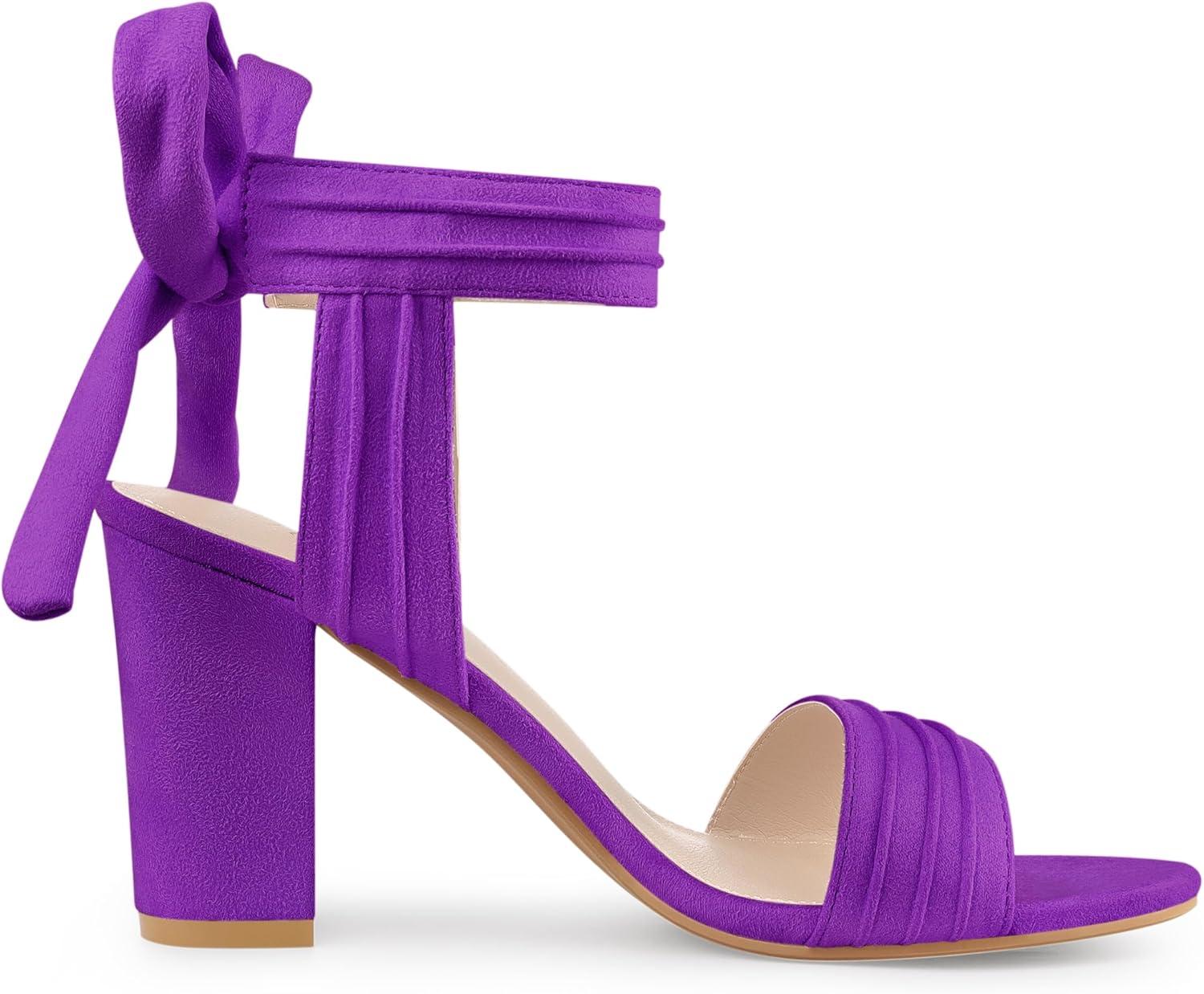 imageAllegra K Women Open Toe Ankle Tie Back Chunky Heel SandalsDark Purple