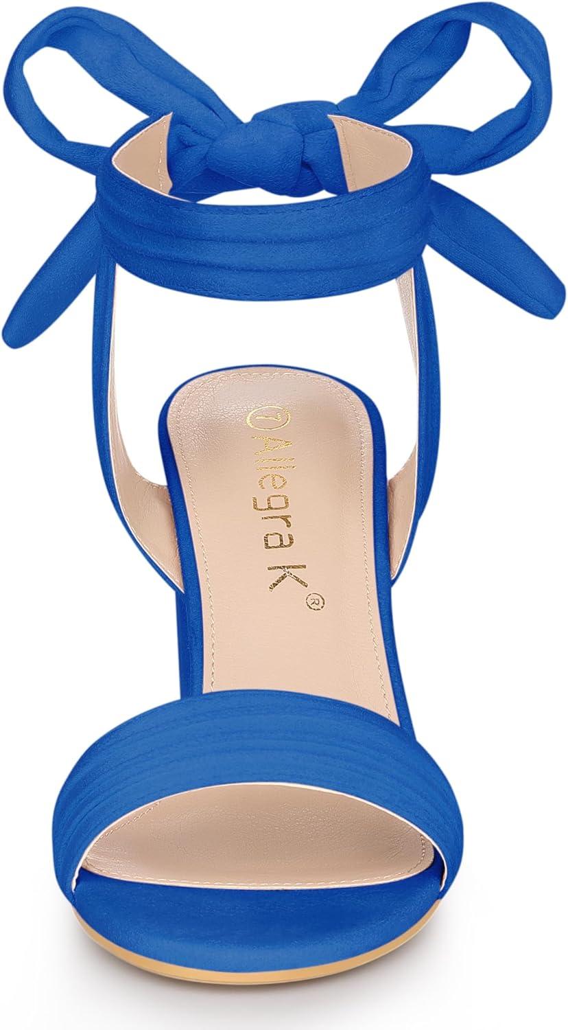 imageAllegra K Women Open Toe Ankle Tie Back Chunky Heel SandalsDeep Blue