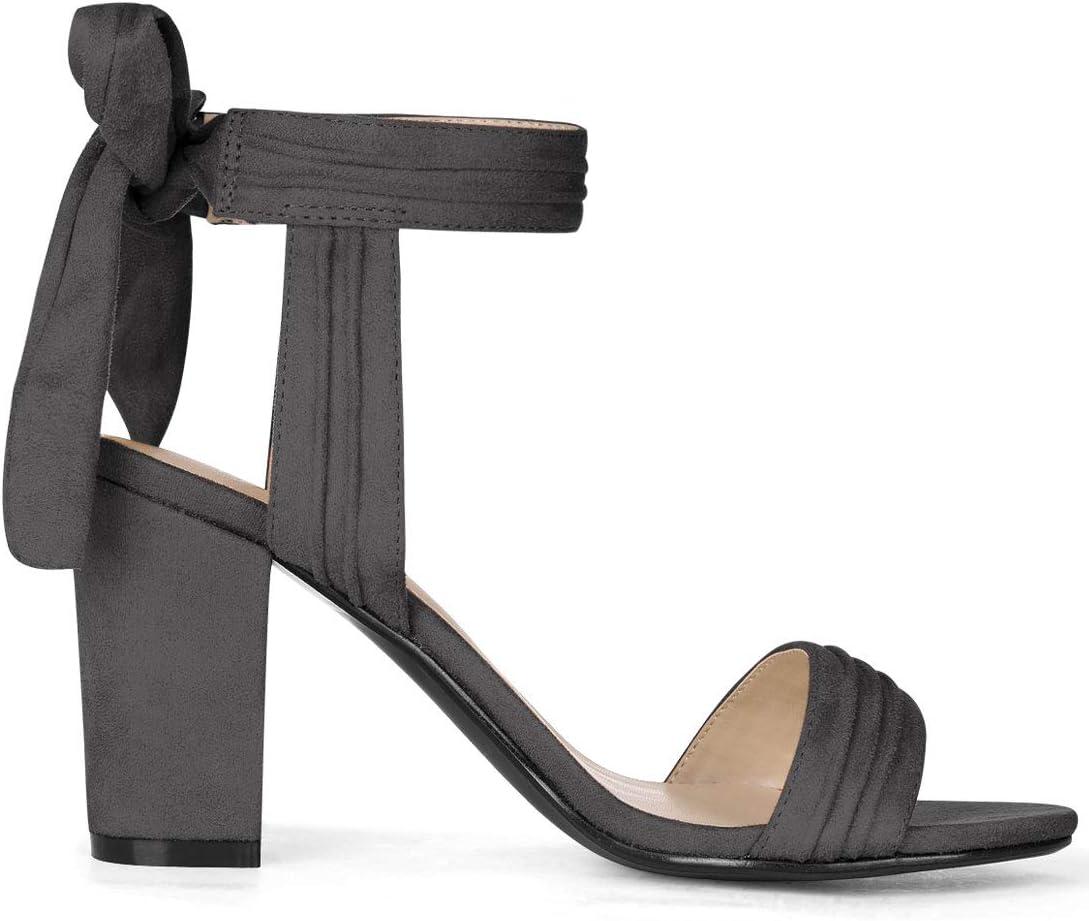 imageAllegra K Women Open Toe Ankle Tie Back Chunky Heel SandalsGrey