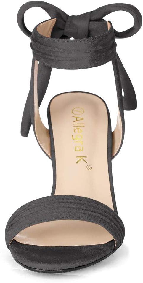 imageAllegra K Women Open Toe Ankle Tie Back Chunky Heel SandalsGrey