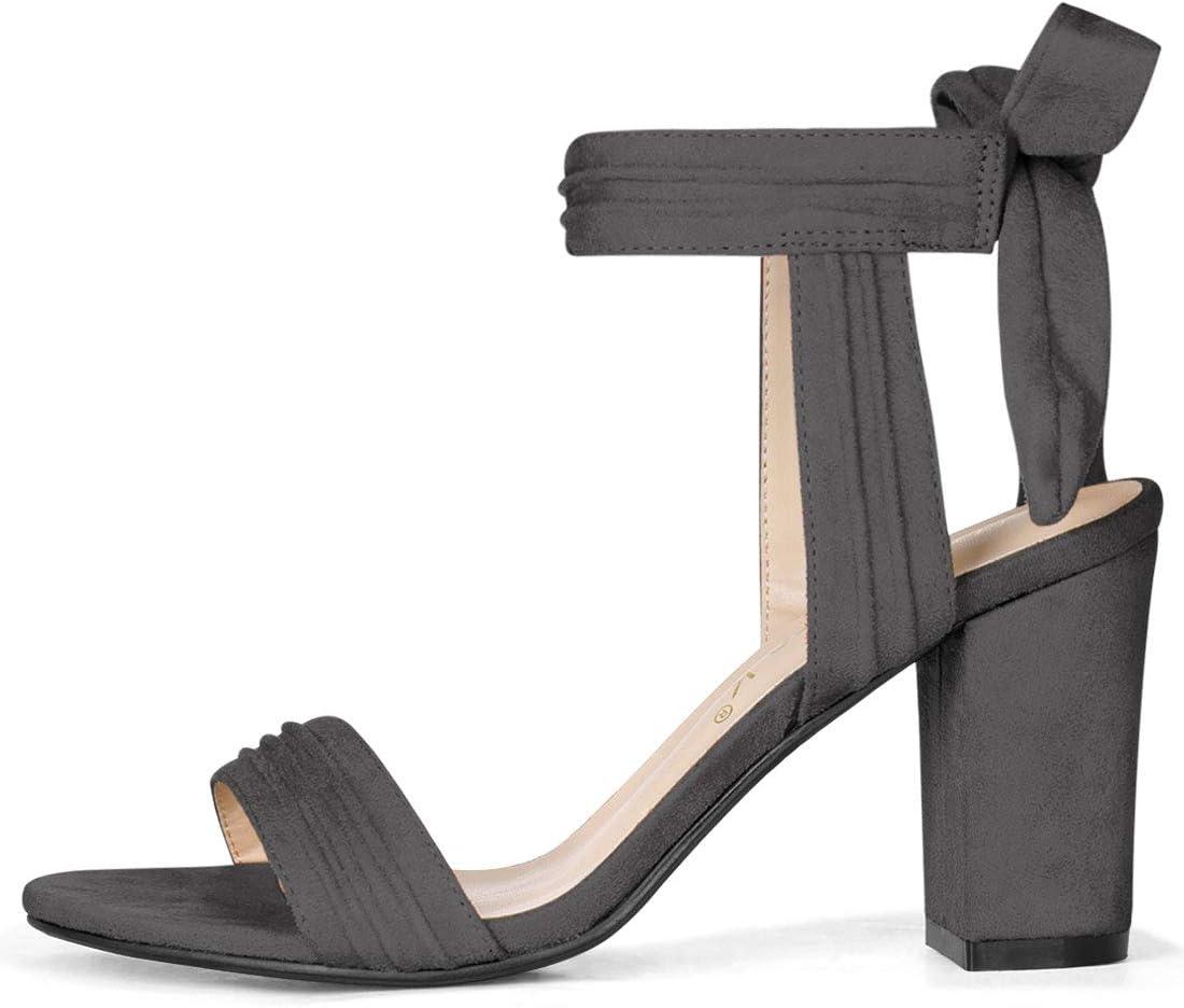 imageAllegra K Women Open Toe Ankle Tie Back Chunky Heel SandalsGrey