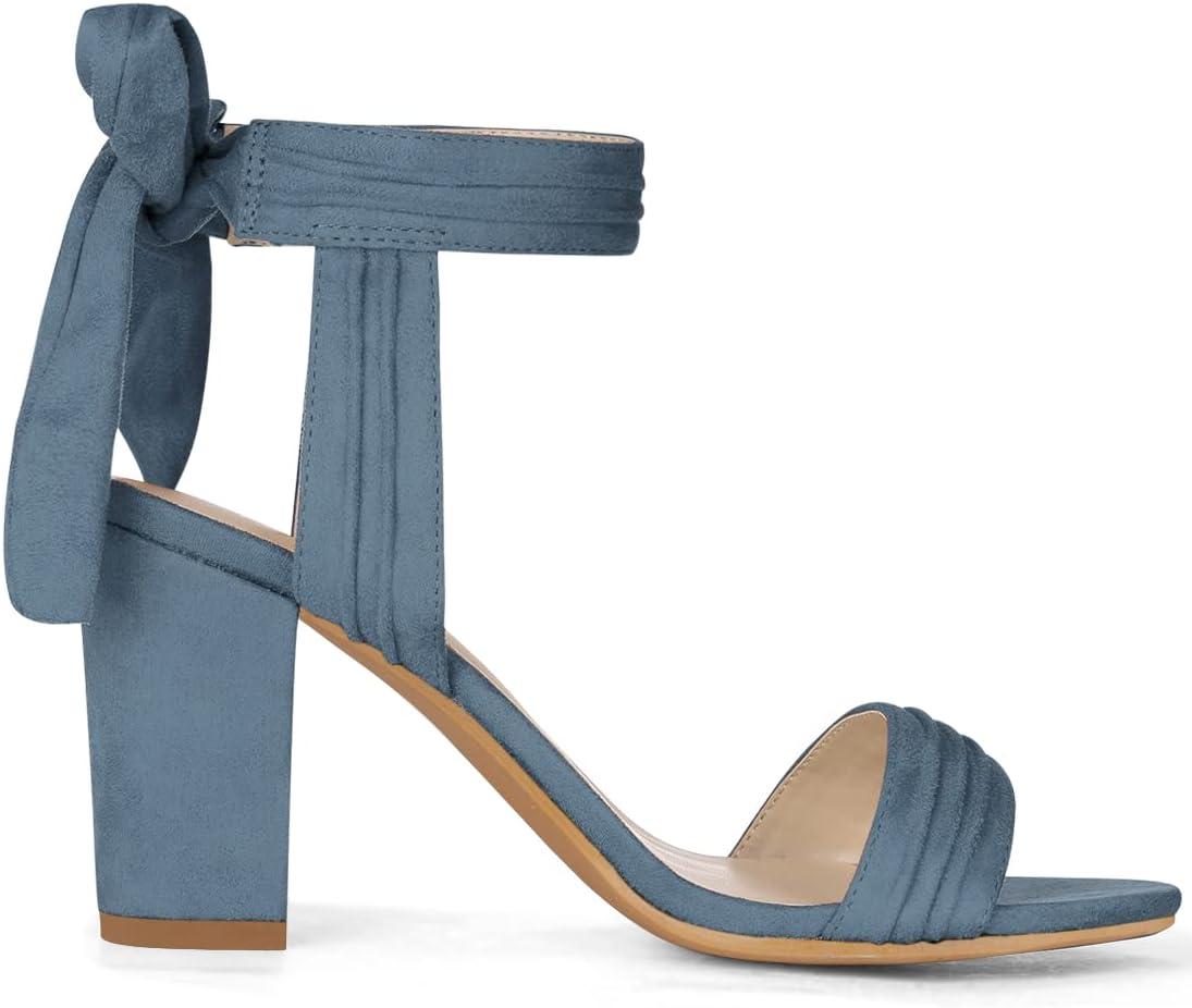 imageAllegra K Women Open Toe Ankle Tie Back Chunky Heel SandalsHaze Blue