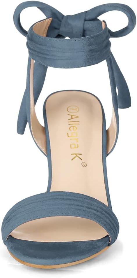 imageAllegra K Women Open Toe Ankle Tie Back Chunky Heel SandalsHaze Blue