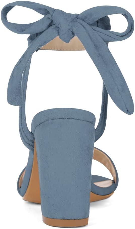 imageAllegra K Women Open Toe Ankle Tie Back Chunky Heel SandalsHaze Blue