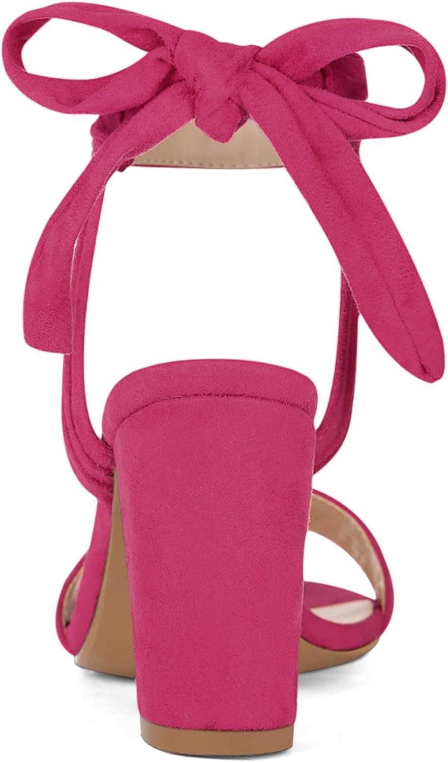 imageAllegra K Women Open Toe Ankle Tie Back Chunky Heel SandalsHot Pink