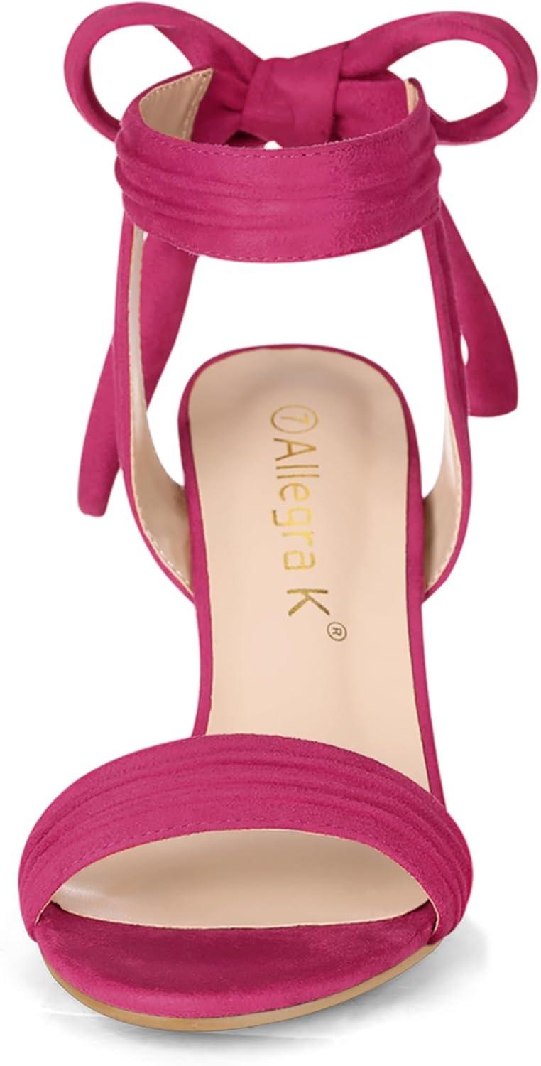imageAllegra K Women Open Toe Ankle Tie Back Chunky Heel SandalsHot Pink