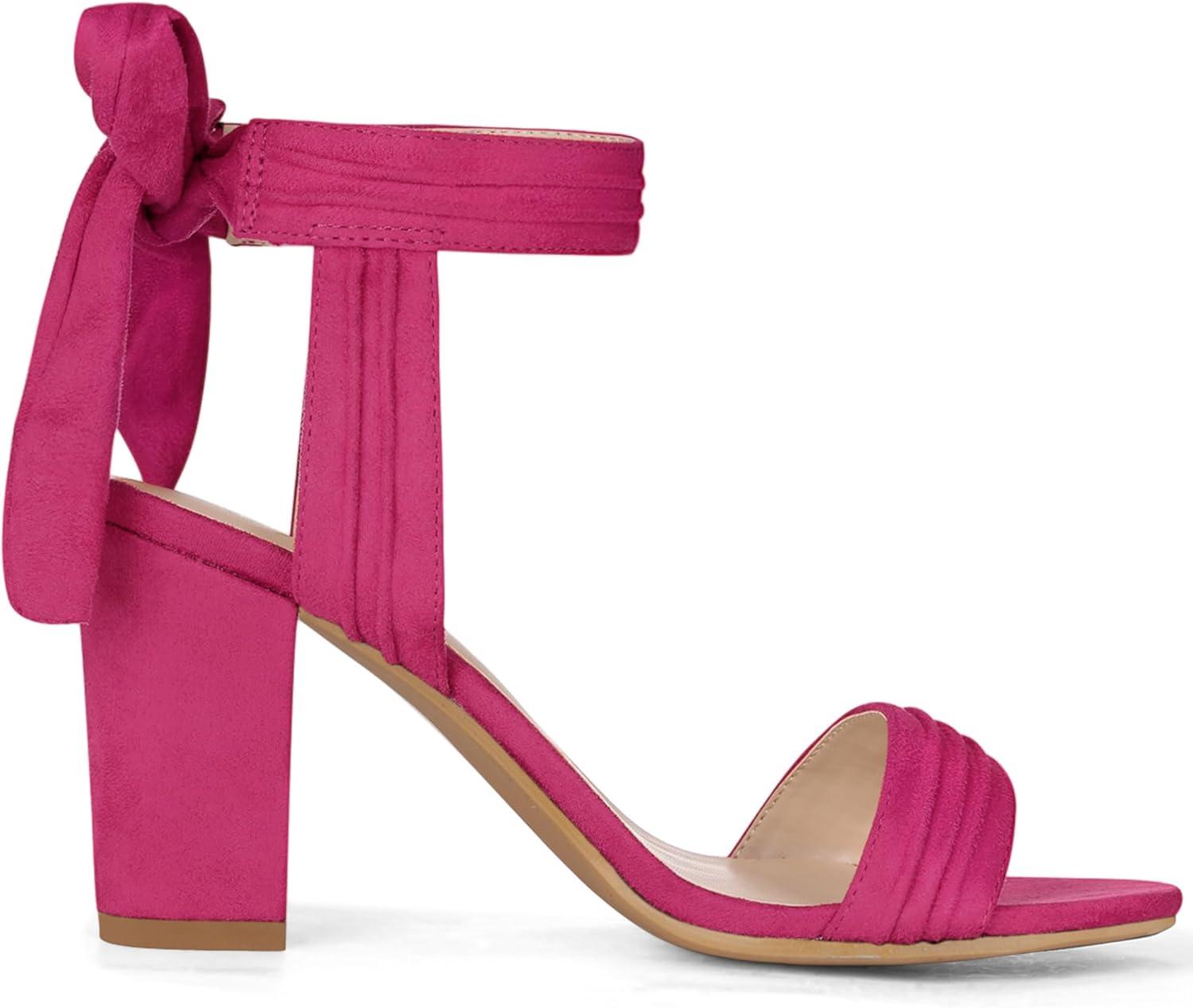 imageAllegra K Women Open Toe Ankle Tie Back Chunky Heel SandalsHot Pink