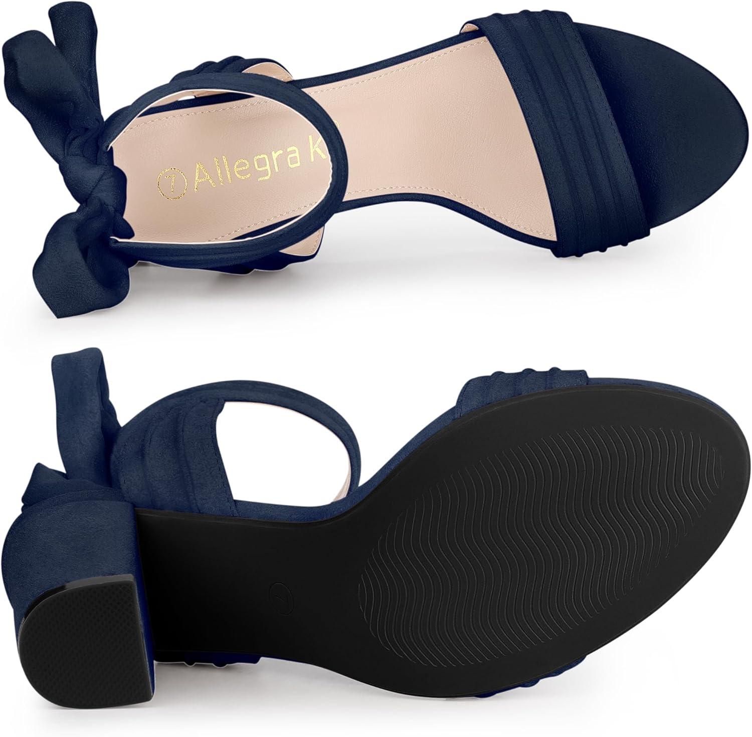 imageAllegra K Women Open Toe Ankle Tie Back Chunky Heel SandalsNavy Blue