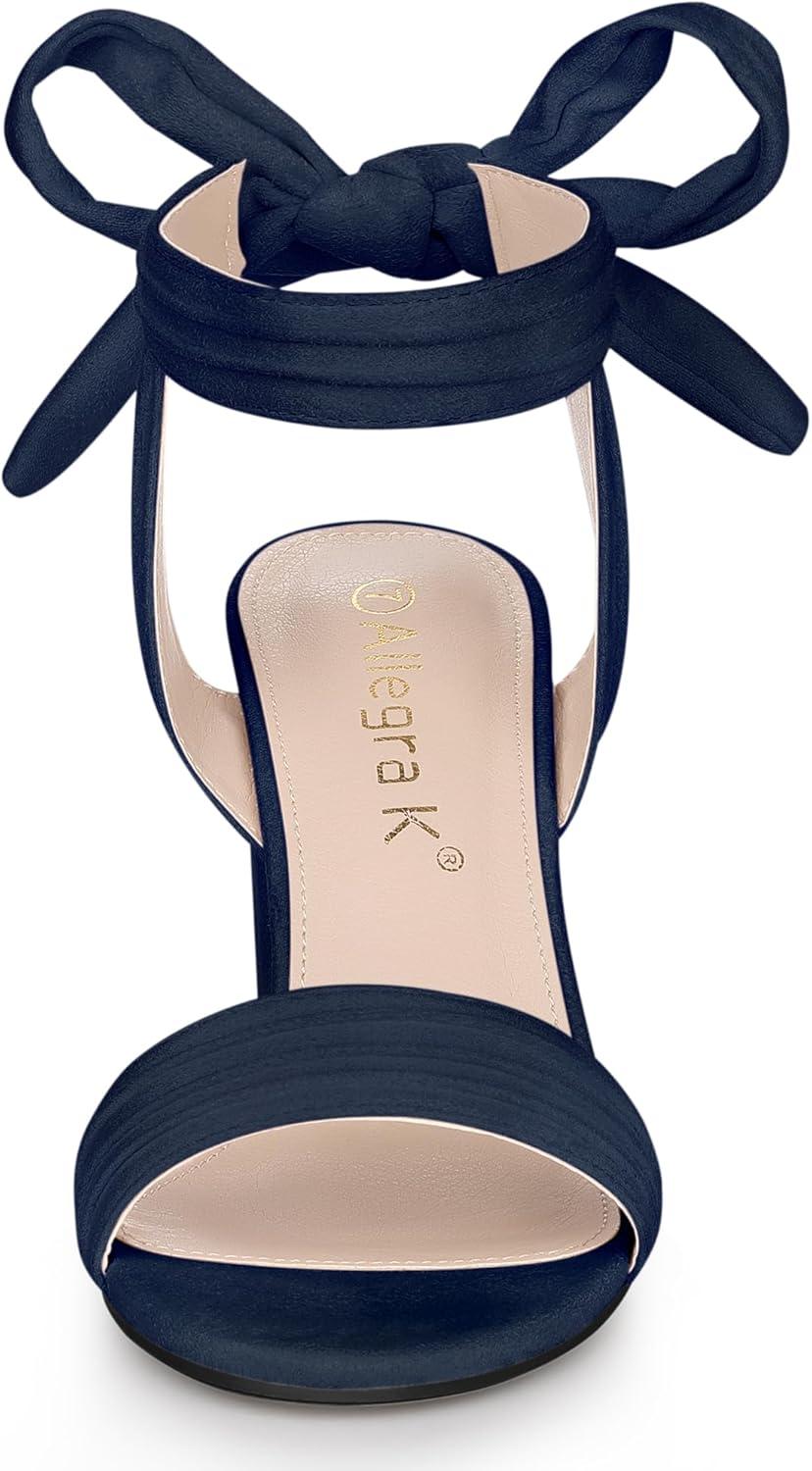 imageAllegra K Women Open Toe Ankle Tie Back Chunky Heel SandalsNavy Blue