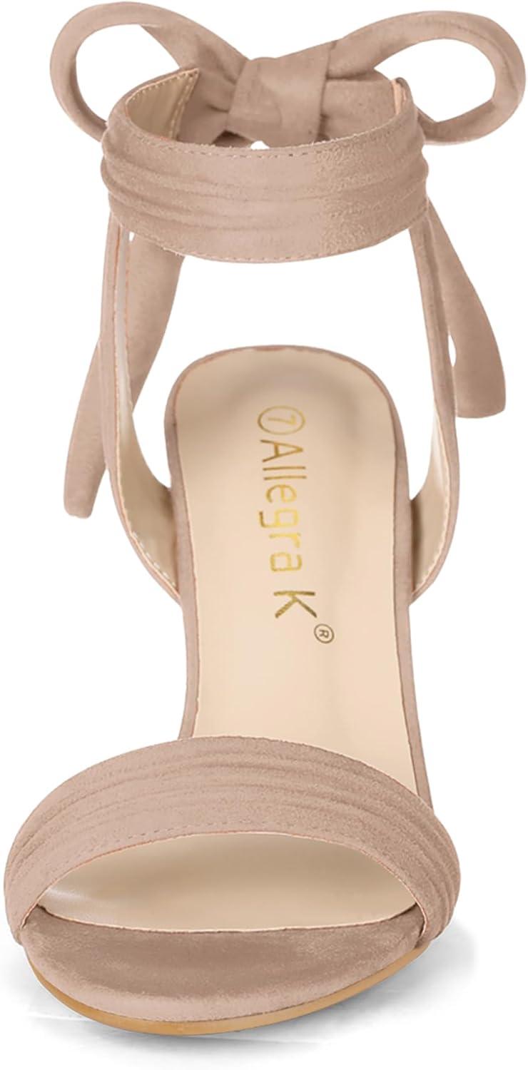 imageAllegra K Women Open Toe Ankle Tie Back Chunky Heel SandalsNude