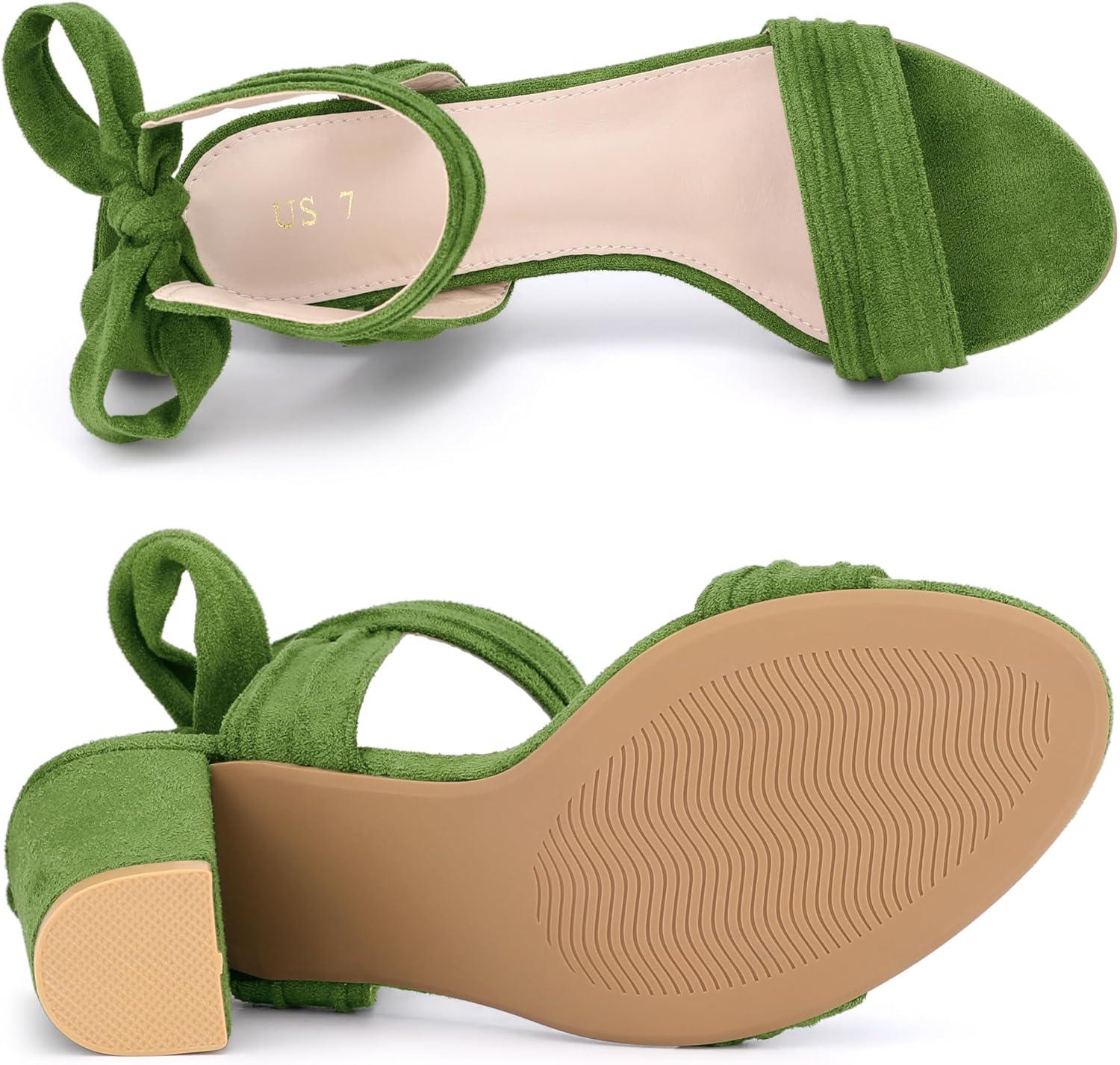 imageAllegra K Women Open Toe Ankle Tie Back Chunky Heel SandalsOlive Green