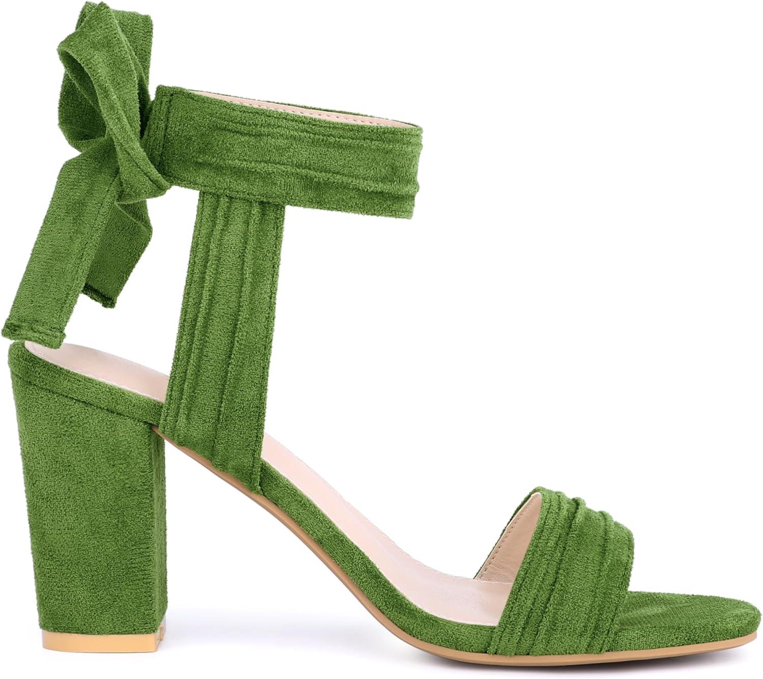 imageAllegra K Women Open Toe Ankle Tie Back Chunky Heel SandalsOlive Green