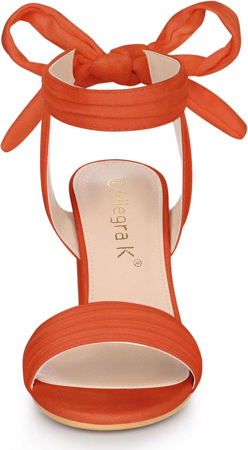 imageAllegra K Women Open Toe Ankle Tie Back Chunky Heel SandalsOrange